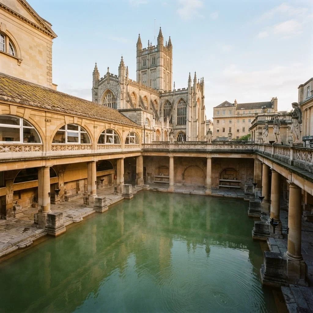 The Roman Baths with Bath Abbey rising behind in Bath