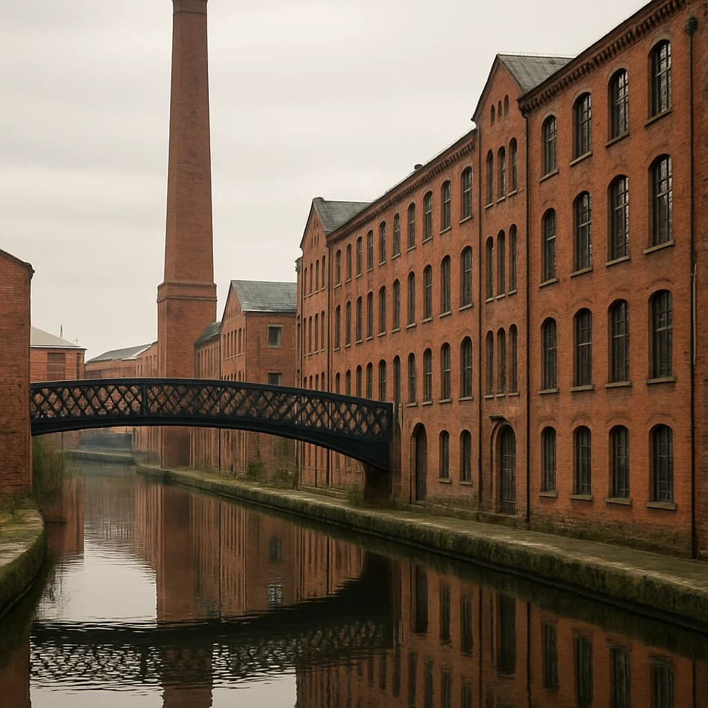 Victorian red brick warehouses along the Rochdale Canal in Manchester